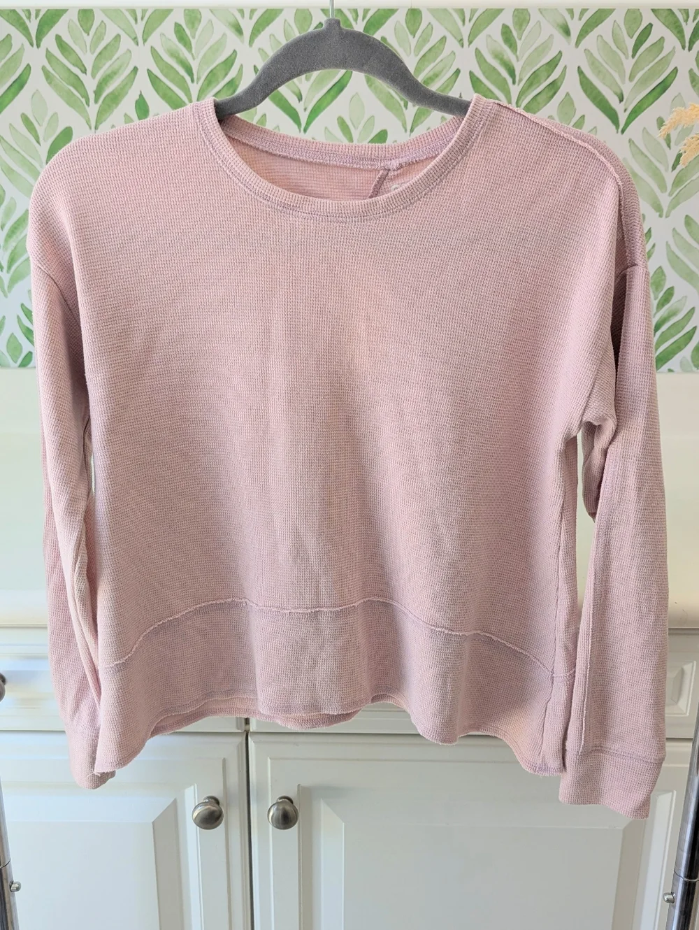 Ballet Pink Osh'Kosh Waffle Knit Long-Sleeve Raw Hem Top 14 Girl's Boxy Flowy